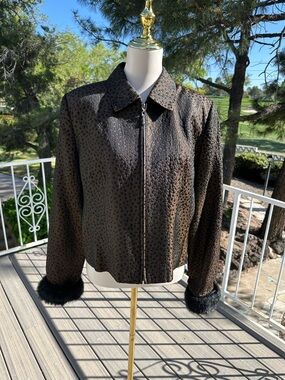 Bianca Nygard  BrownTextured Zip-Front Jacket with removable Faux Fur Cuffs